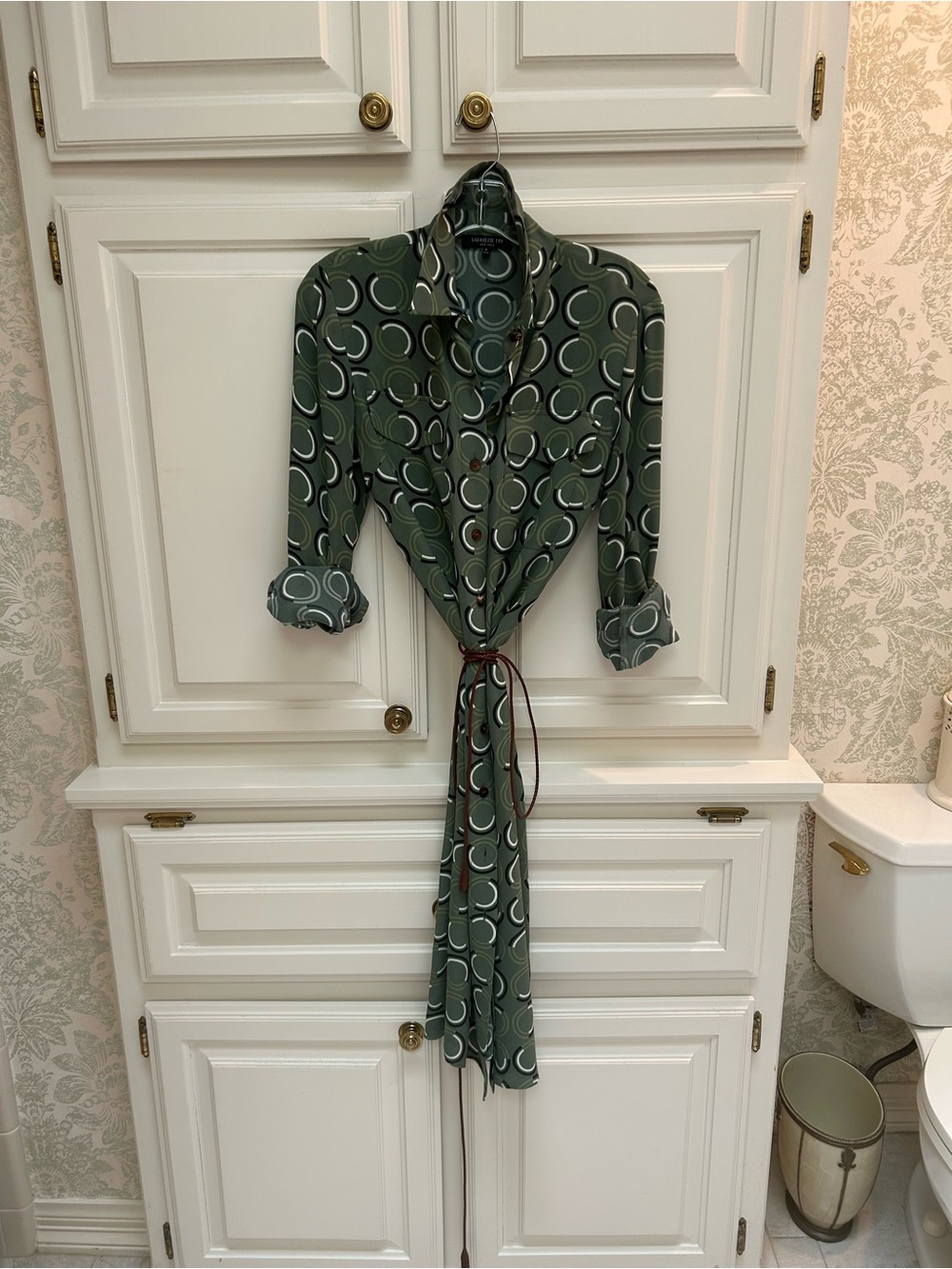 Lafayette 148 New York Olive Green Circle-Print Blouse